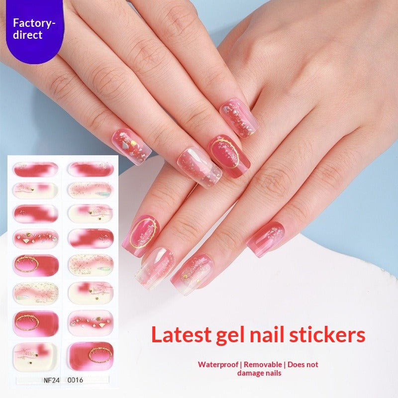 Semi-Cured Gel Nail Strips 3D Foil Gold Elegant Glossy Design (MOQ=3)