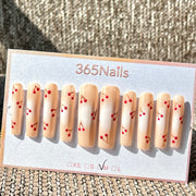 365nails: "Cherry Blush Airbrush" – Unhas Longas Stiletto Cereja Aerografadas à Mão