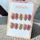 Ethereal Ink: "Spring Garden" – Rose Pink & Sage Green Marble with Pink Cat Eye & Gold Foil Oval Nails