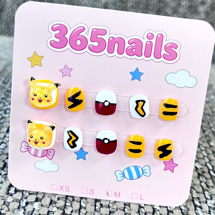 365nails : "Electric Adventure" – ongles press-on courts 3D, fait main (personnage)