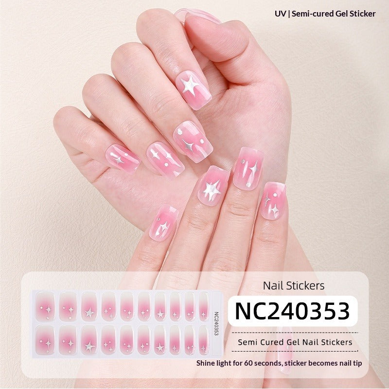 Semi-Cured Gel Nail Strips Soft Pink Gradient Glossy Natural Everyday Wear Set (MOQ=3)