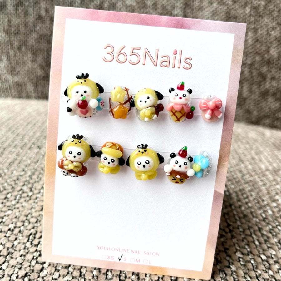 365nails: "Pudding's Party" – 3D Cartoon Character Handmade Short Square Nails