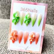 365nails: "Garden Whispers" – 3D Floral Gradient Handmade Stiletto Nails