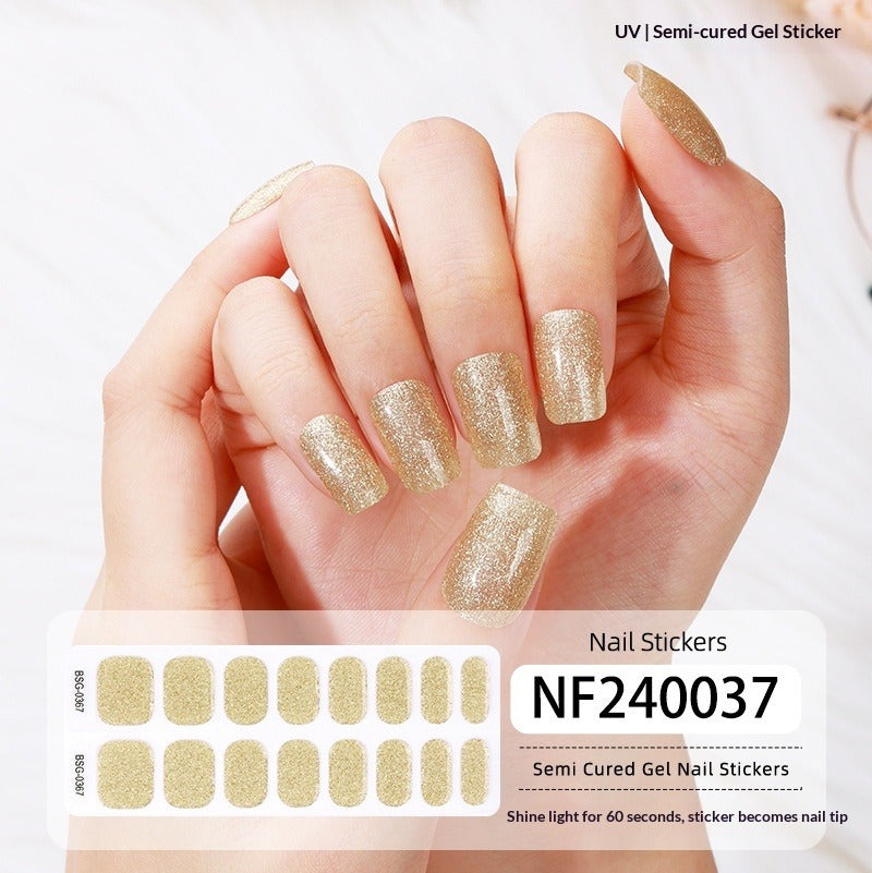 Semi-Cured Gel Nail Strips Solid Glitter Korean Japanese Minimal Design (MOQ=3)