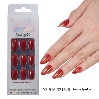 Press on nails Advanced Aurora Fine Flash Almond Short Nail Film Removable Fake Nail Prefabricated Solid Color  Nail Art Wholesale