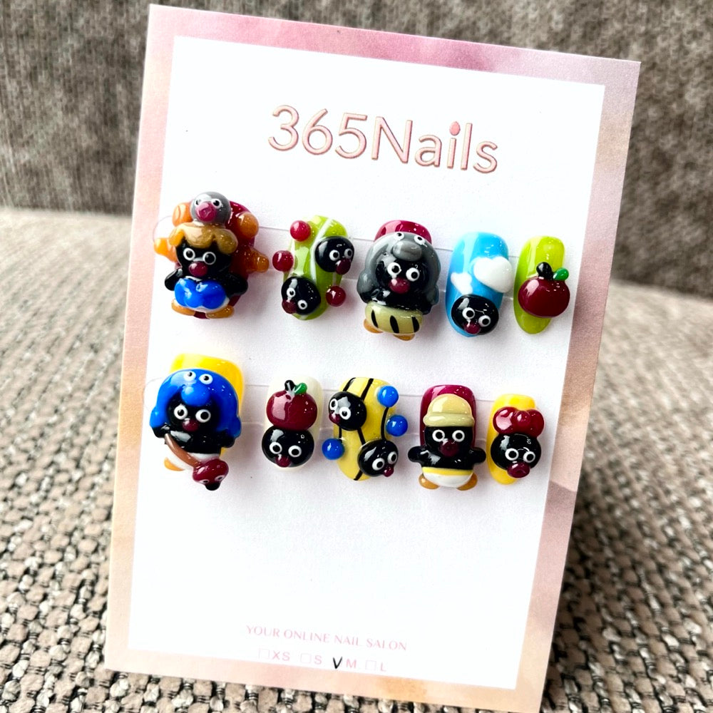 365nails: "Pingu's Playground" – 3D Cartoon Character Handmade Short Square Nails