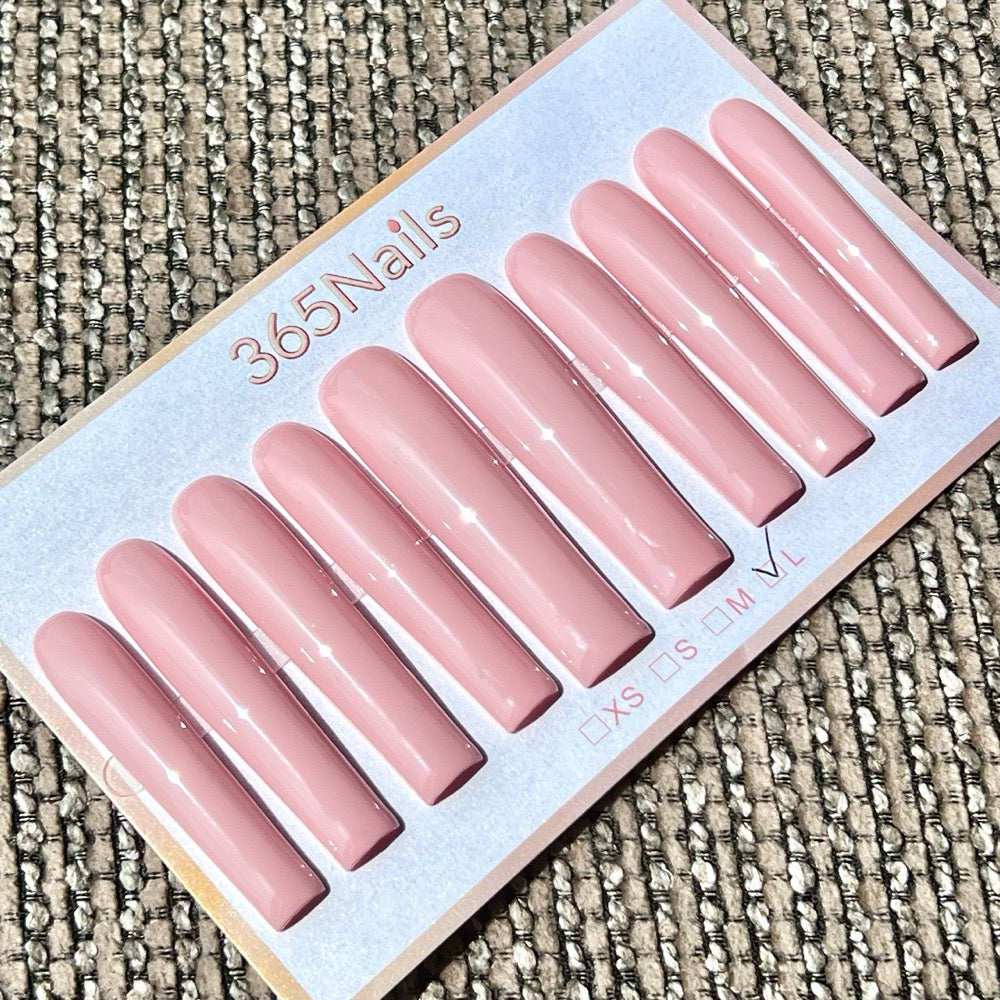 365nails: « Rose poudré » – ongles press-on longs forme carrée, unis rose pastel, fait main