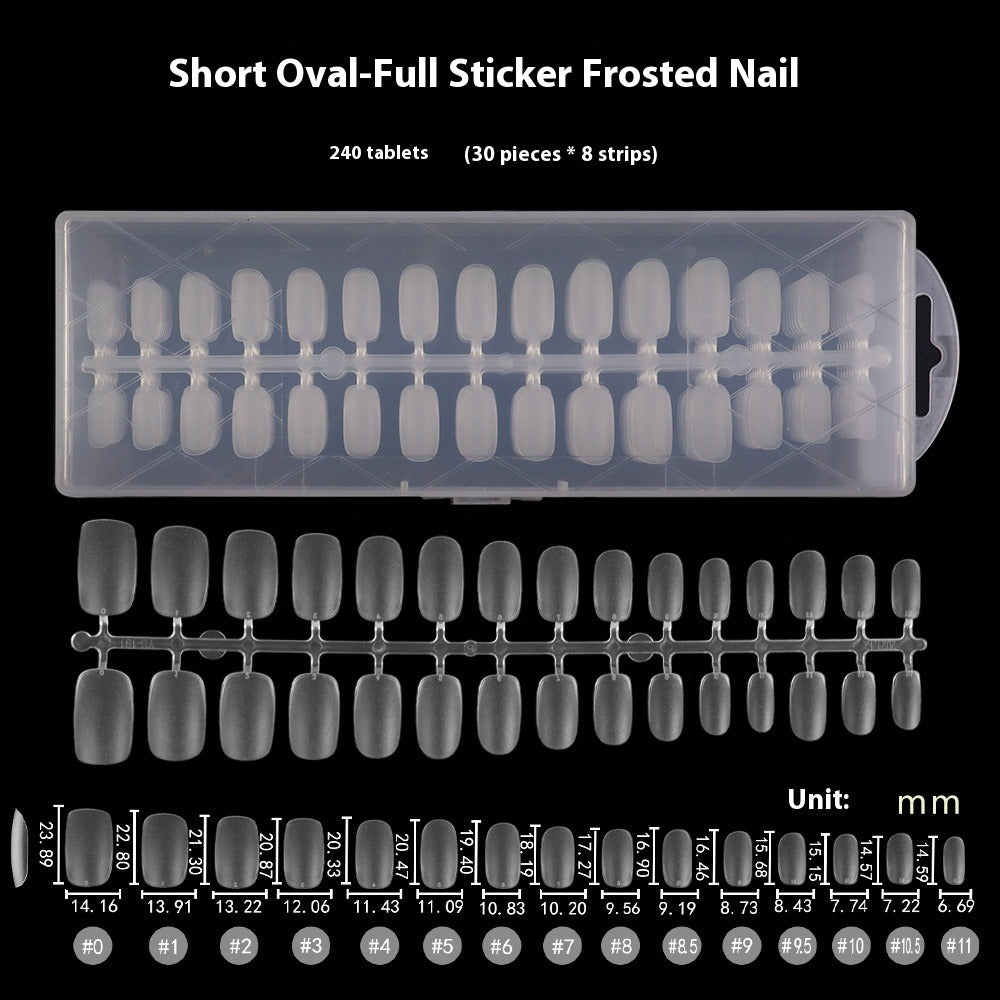 Nail Tips 240 pieces of special nail pads for nail salons, boxed full-size trapezoidal full stickers, folded without marks, and frosted fake nails wholesale.