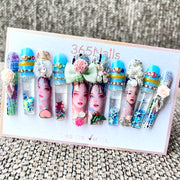 365nails: "Encanto Azul" – Unhas Postiças Artesanais 3D com Personagens Formato Caixão - 5,5cm