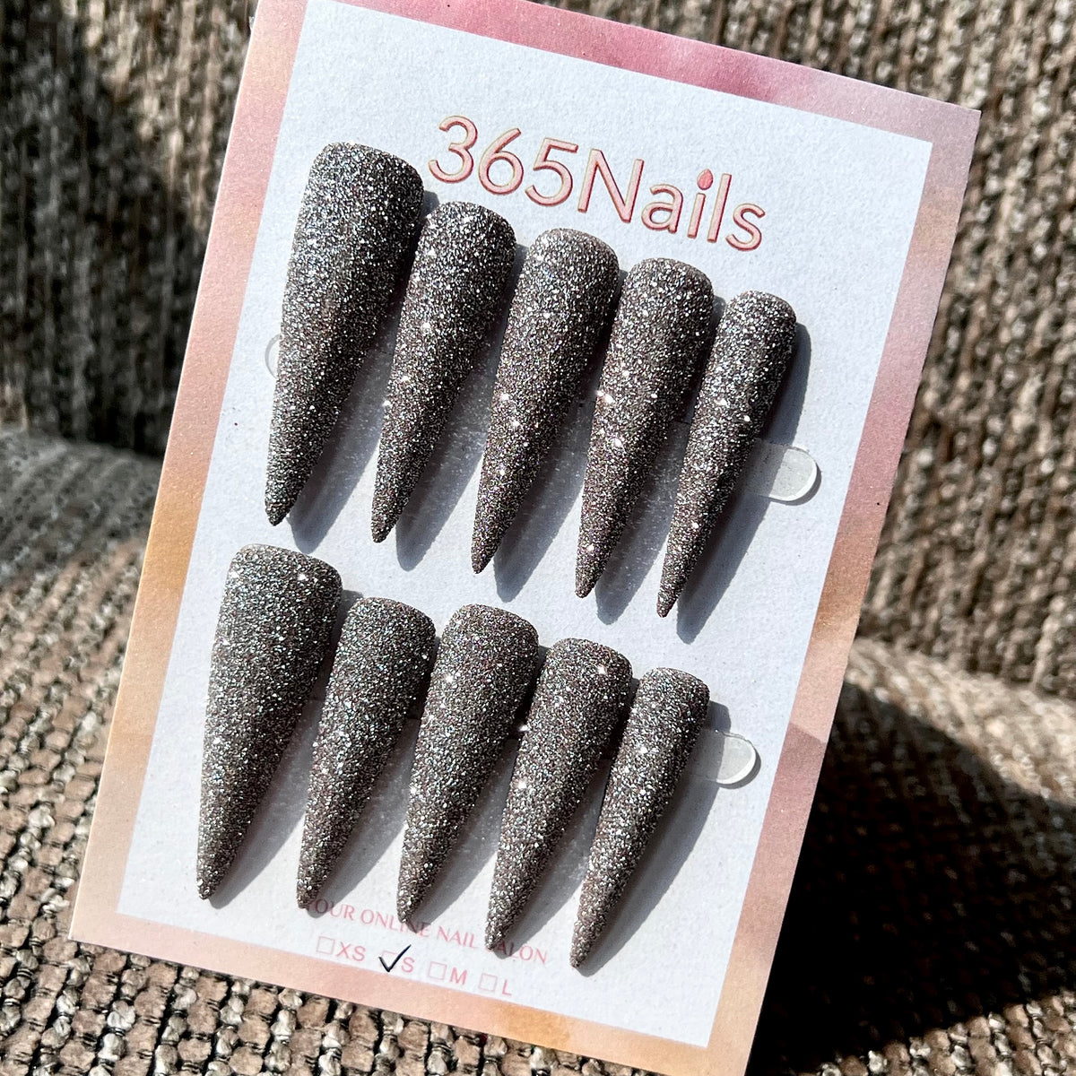 Champagne Taupe - Fine Glitter Stiletto Press-On Nails | Starry Glitter Series