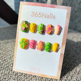 Handmade "Tropical Sherbet" 3D Floral Press-on Nails | Ombré Petals & Swirls | Short Square | 10pcs Set