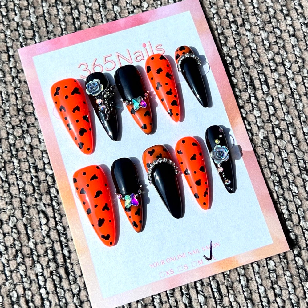 365nails: "Spooky Chic" – 3D Butterfly & Rhinestone Handmade Stiletto Nails