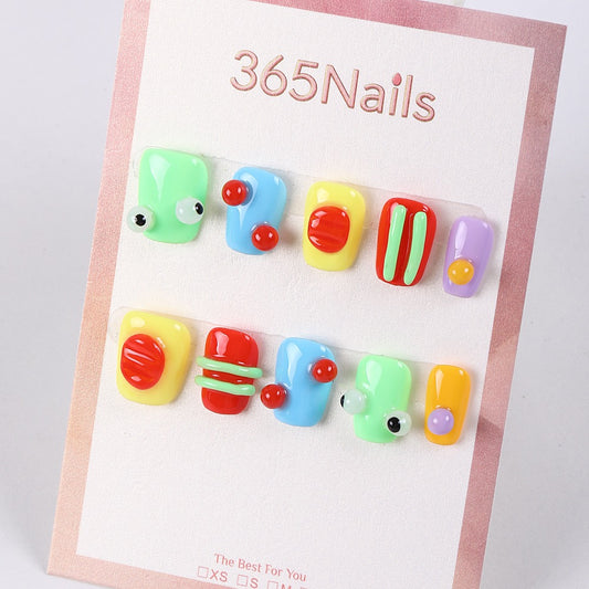 365Nails Bubble Pop Hand‑Painted Short Square Tips