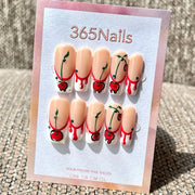 365nails: "Cherry Drip French" – Handmade Long Square Press On Nails