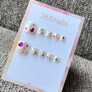 Iridescent Crystal Heart Glitter Press-On Toenails
