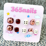 365nails: "Capybara's Cozy Cafe" – 3D Character Handmade Short Nails