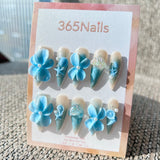 Ocean Flora: "Mermaid's Blossom" – 3D Blue Floral & Seashell Marine Long Stiletto Nails
