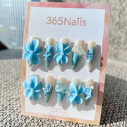 Ocean Flora: "Mermaid's Blossom" – 3D Blue Floral & Seashell Marine Long Stiletto Nails
