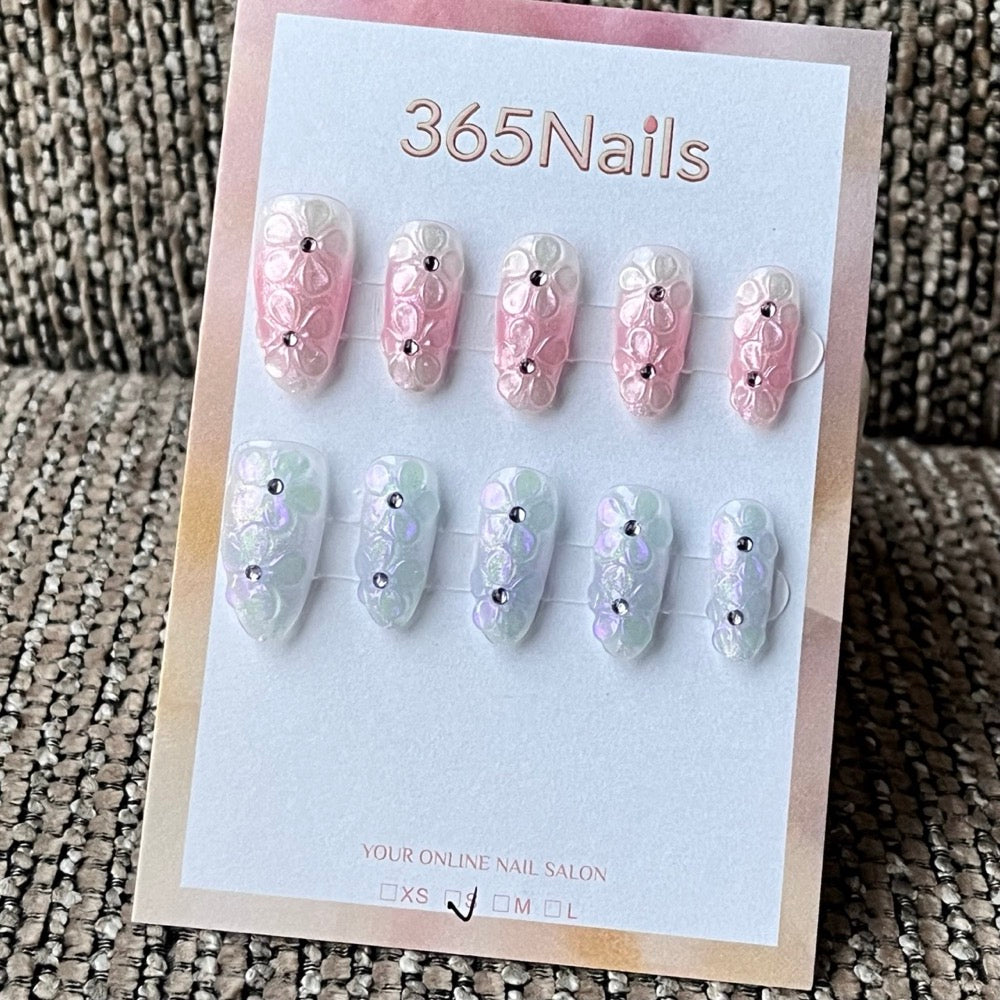 Pink and Clear Floral 3D Charm Press-On Nails