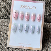 Pink and Clear Floral 3D Charm Press-On Nails