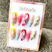 Floraison Estivale : "Orchidée Arc-en-Ciel" – Ongles press-on Stiletto Longs