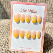 365nails: "수선화 블룸" – 3D 플라워 수제 숏 아몬드형 프레스온 네일