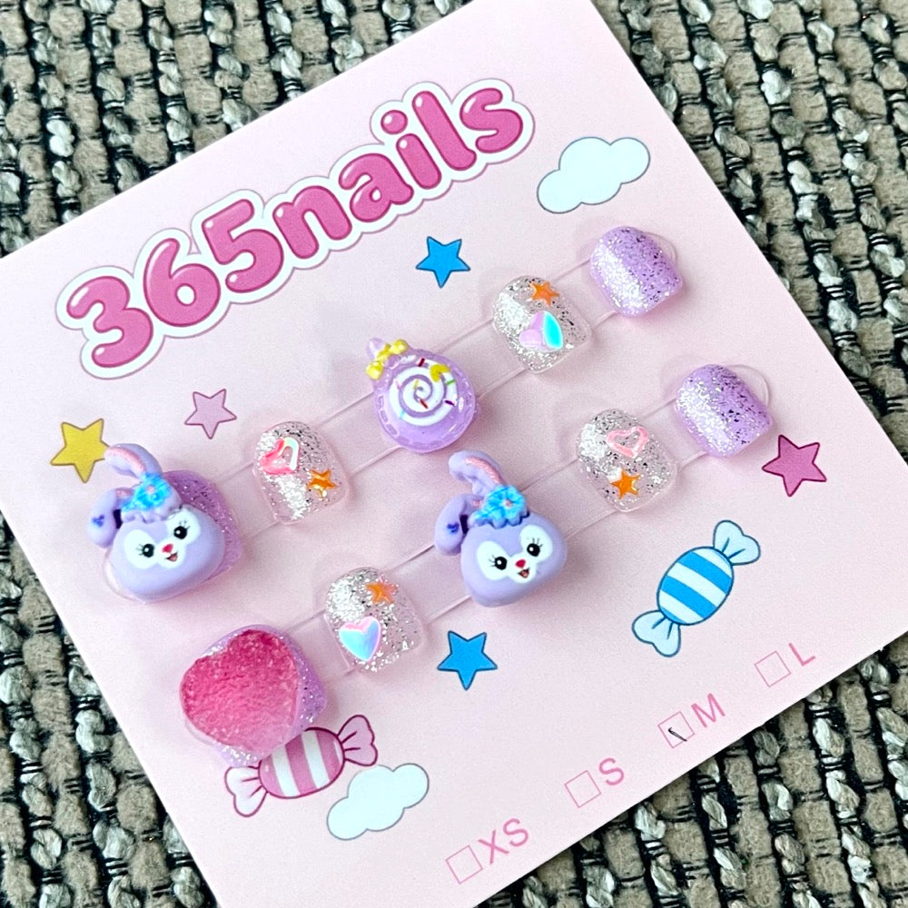 365nails: "Lavender Bunny Dreams" – 3D Character Handmade Short Nails