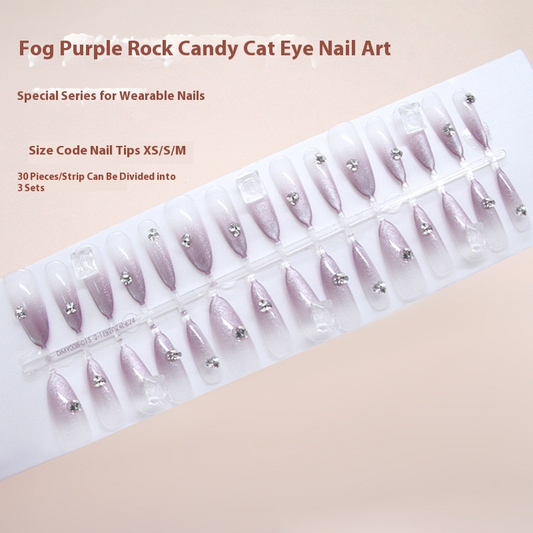 Pontas de unha pré-fabricadas, gelo para unhas, através de uma mudança gradual suave, neblina, roxo, olho de gato, pilha, broca, pedra, açúcar, ins, vento, peças de arte de unha removíveis, 30 peças ｜ 365 unhas