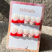 365nails: "Crimson Chic" – Red French Tip Leopard Print Handmade Press on Nails Short Square Nails