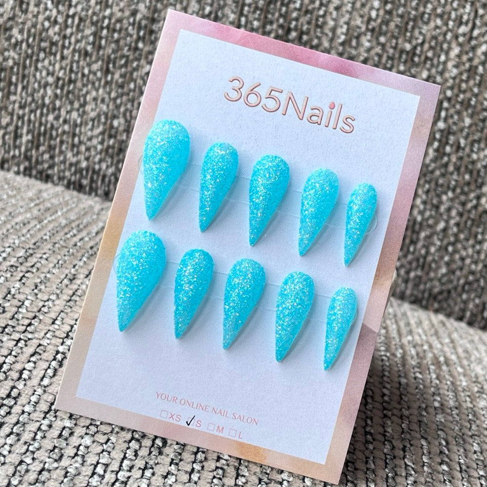 Light Blue Glitter Stiletto Press-On Nails