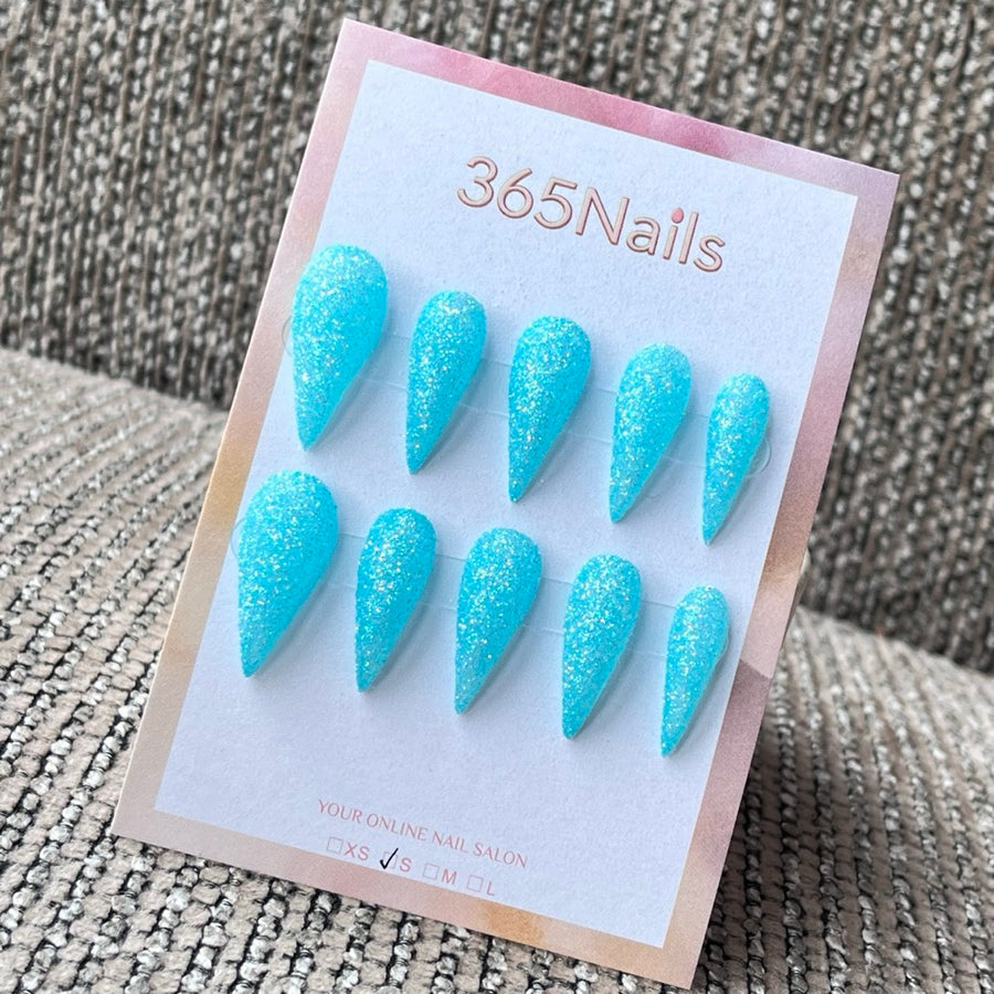 Light Blue Glitter Stiletto Press-On Nails