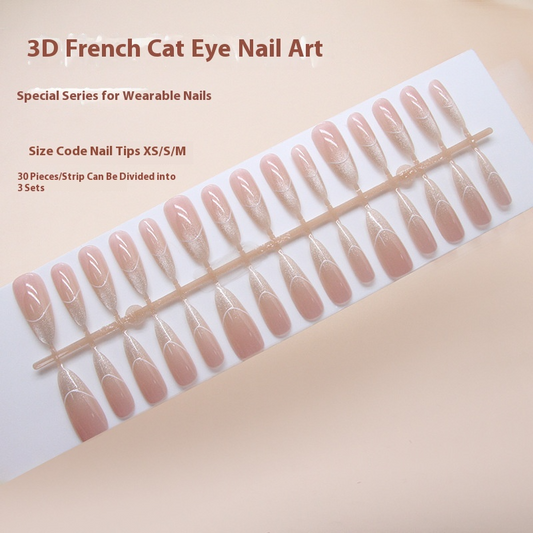 Nail Tips  prefabricated nail Gentle and gradual change cat eye White three-dimensional lines Versatile  Detachable press on nails 30 pieces｜365nails