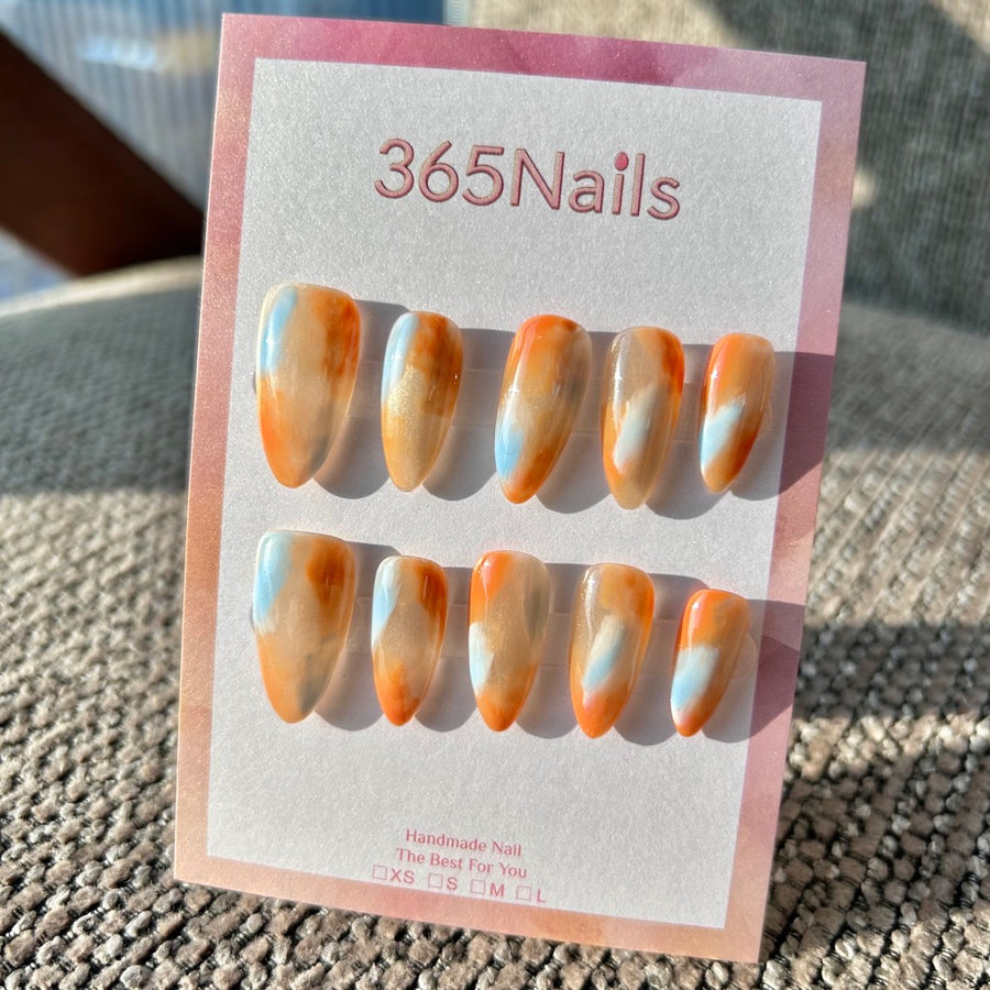 Sunset Mist & California Dream Creamy Persimmon & Foggy Blue Smudge Nails ｜ Handmade Smudge Series(moq=30)