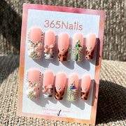 365nails: "Coquette Chic" – 3D Bow & Leopard Print Handmade Long Coffin Nails