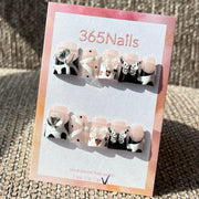 365nails: "Black Tie Affair" – 3D Bows & Jewels Handmade Press on Nails Short Square Nails