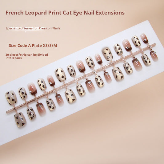Nail Tips  prefabricated nail coffee French leopard print cat eye flash pile drill ins wind fake nail removable nail piece drill｜365nails