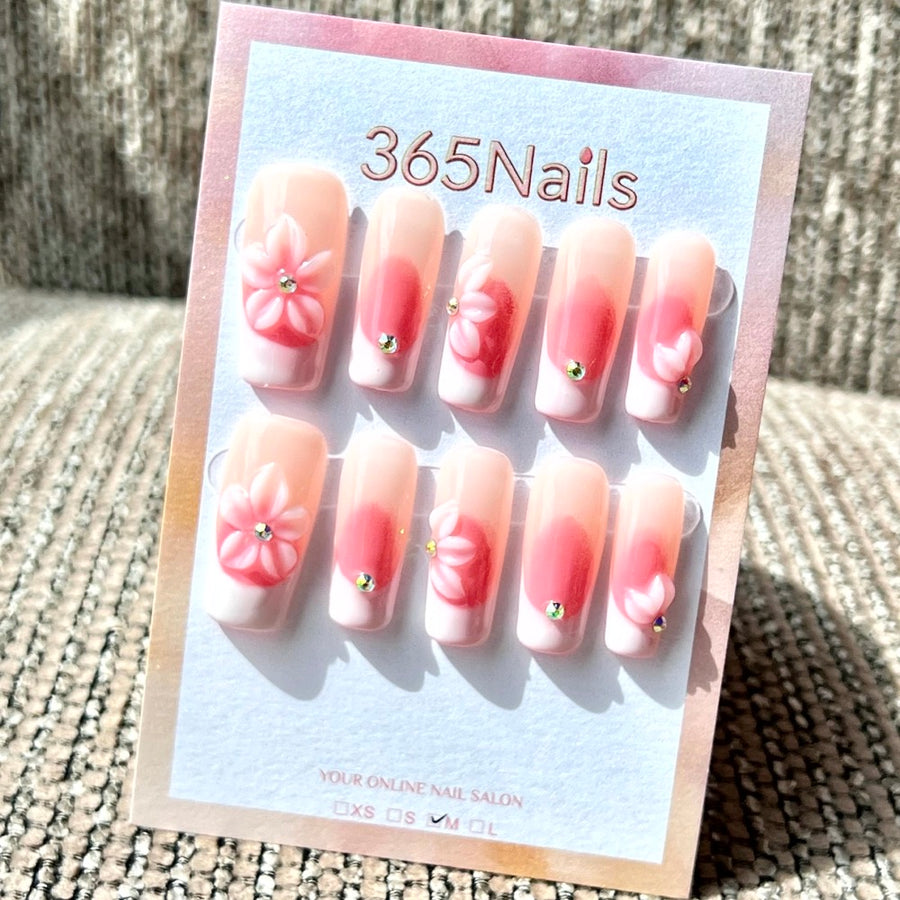 365nails: "Blush Petal French" – Handmade Medium Square Press-On Nails
