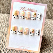 "Peach White Cow Print Dollar Charm" - Wholesale Ultra-Soft Flexible Fit Handmade Nails (MOQ=100)