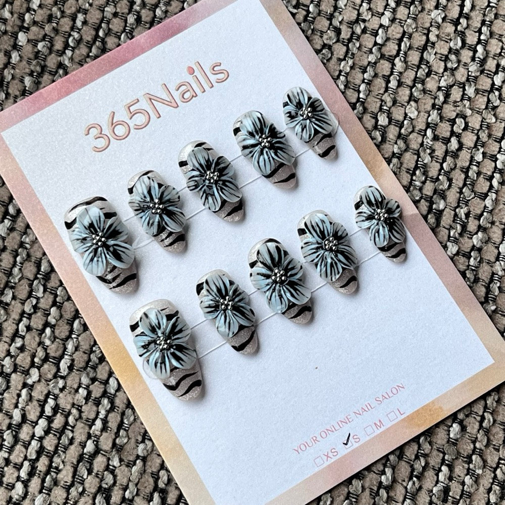3D Floral Stripe Press-On Nails