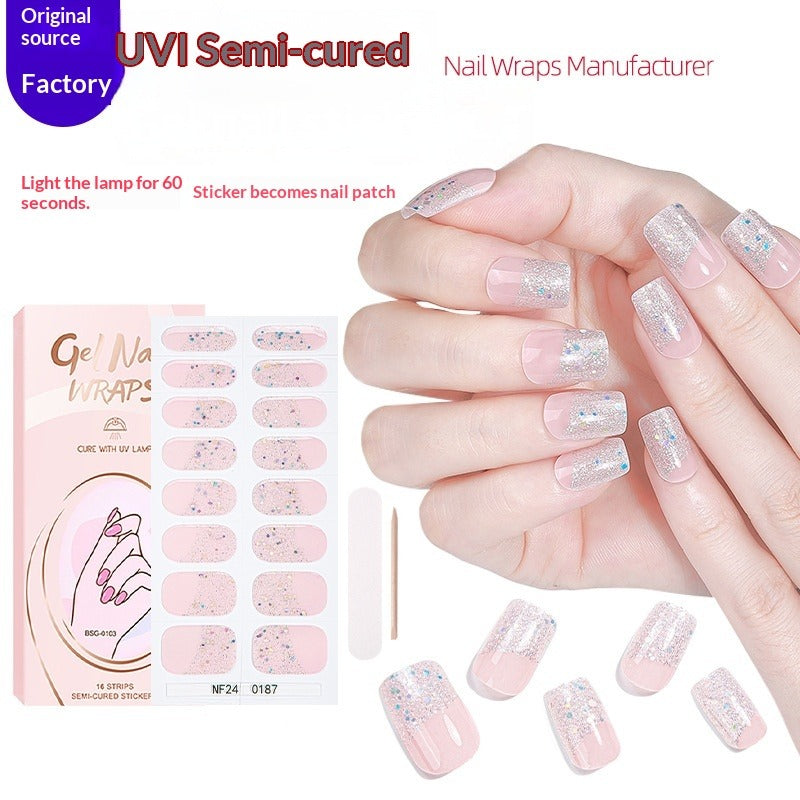 Semi-Cured Gel Nail Strips Colorblock Glitter Shimmer Glossy Design (MOQ=3)