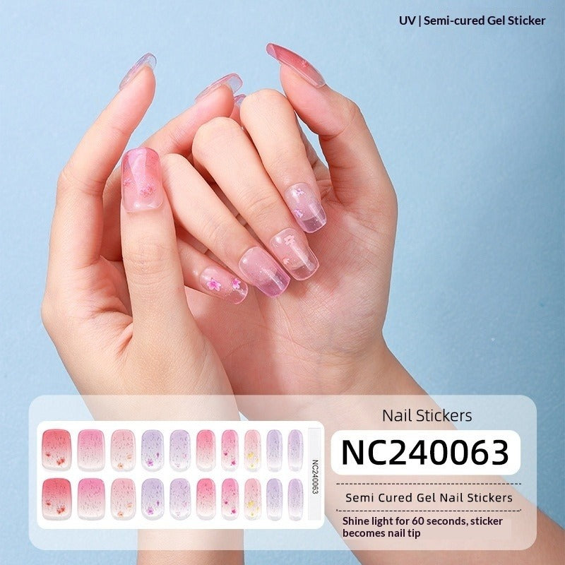 Semi-Cured Gel Nail Strips Sparkle Cat Eye Pearl Glossy Design (MOQ=3)