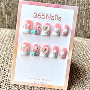 "Pink Blue French Star Heart Bow" - Wholesale Ultra-Soft Flexible Fit Handmade Nails (MOQ=100)