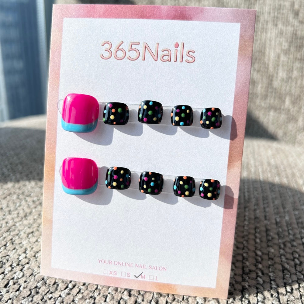 365nails: "pop art polka dot" – handmade press-on toenails / pedicure