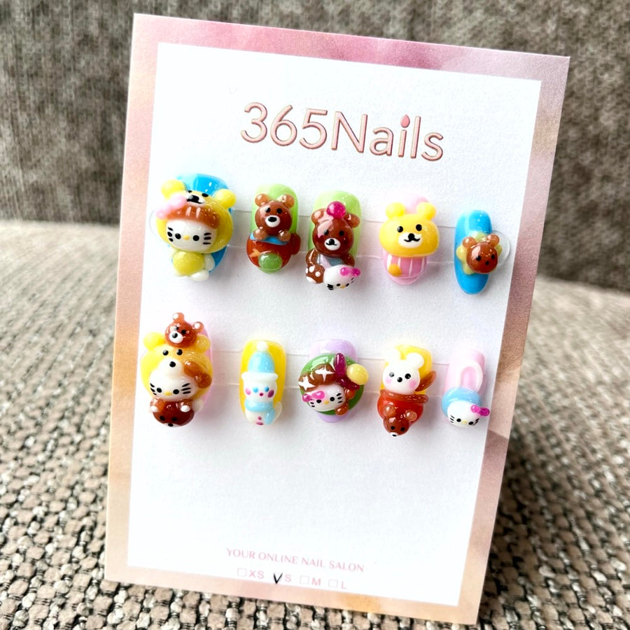 365nails: "Cartoon Carnival" – 3D Character Handmade Short Square Nails