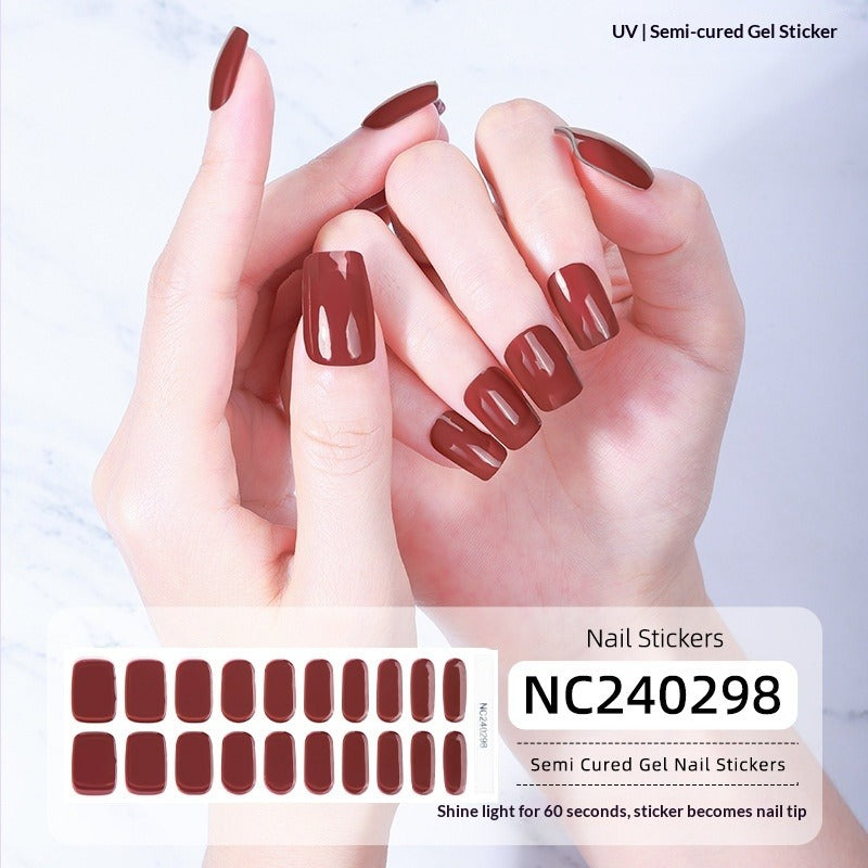 Semi-Cured Gel Nail Strips French Gradient Glitter Glossy Design(MOQ=3)