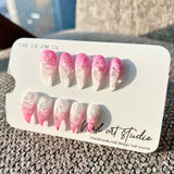 Peach Cloud Marble Press On Nails｜Pink & White  Stiletto