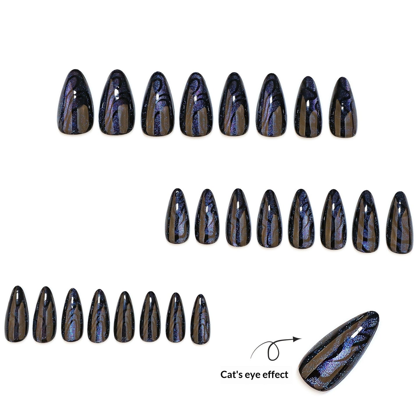 Black Iridescent Cat-Eye Glossy Press On Nails