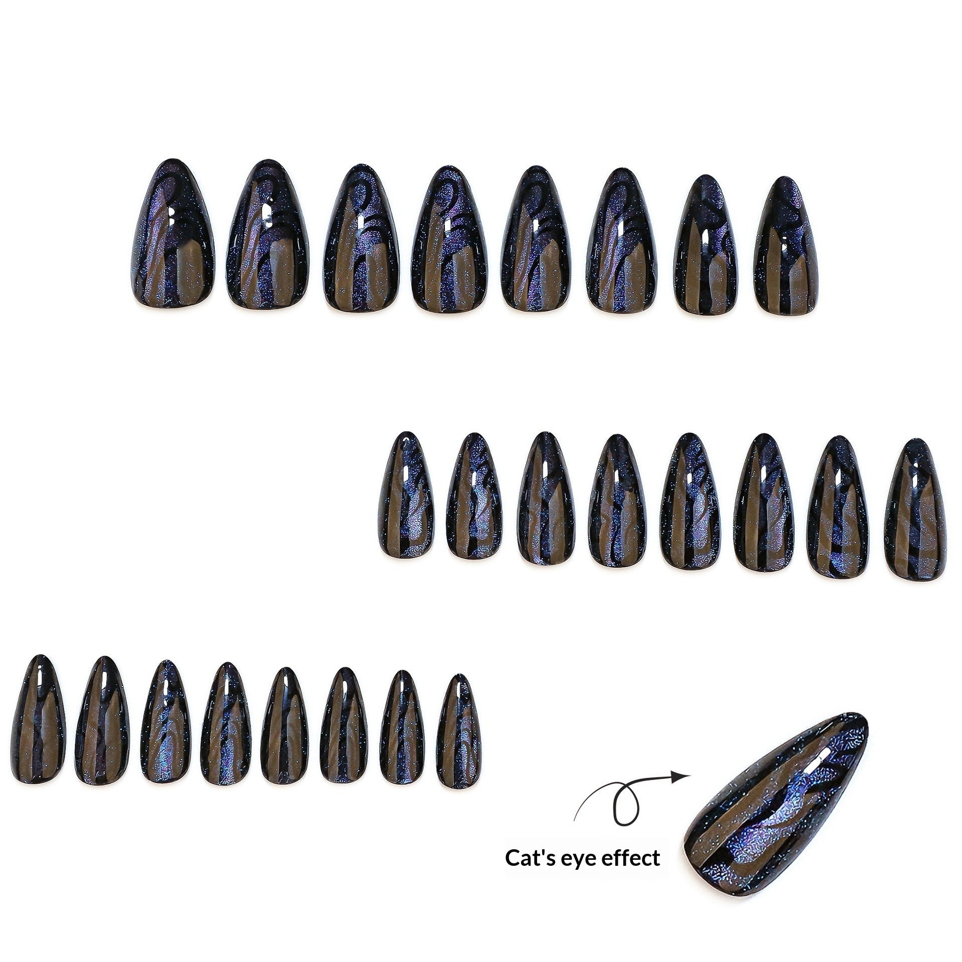 Black Iridescent Cat-Eye Glossy Press On Nails