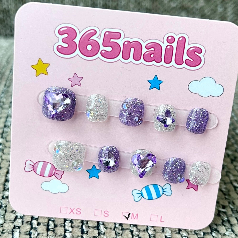 365nails: "Galactic Dreams" – 3D Crystal & Glitter Handmade Short Square Nails