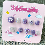 365nails: "Galactic Dreams" – 3D Crystal & Glitter Handmade Short Square Nails